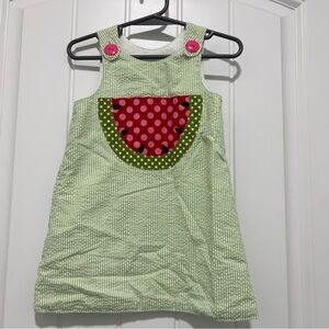 SarasDaisyLove Toddler Smocked Green Striped Watermelon Dress Size 2T
